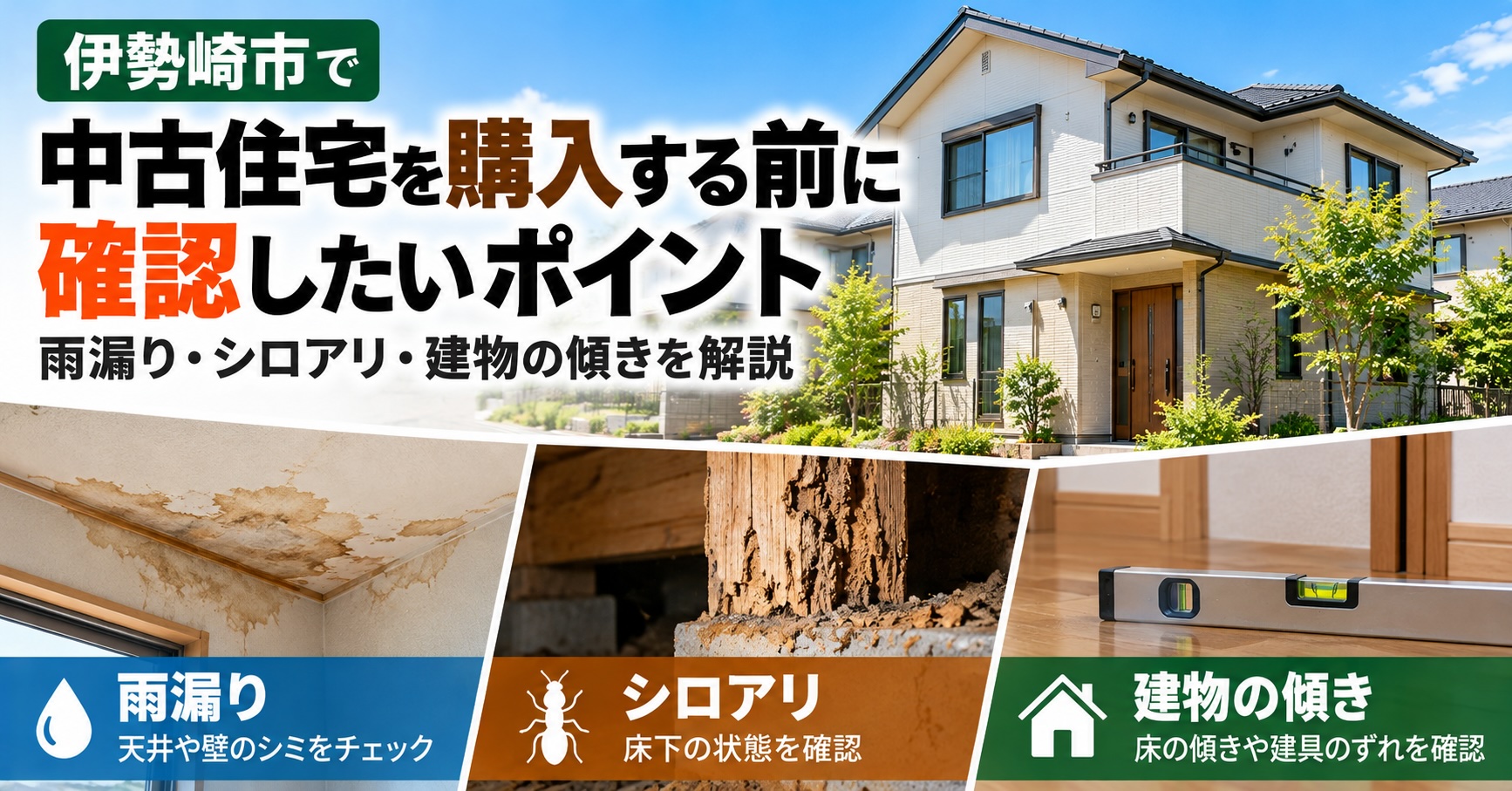 伊勢崎市で中古住宅を購入する前に確認したい雨漏り・シロアリ・建物の傾き｜見落としやすいチェックポイント